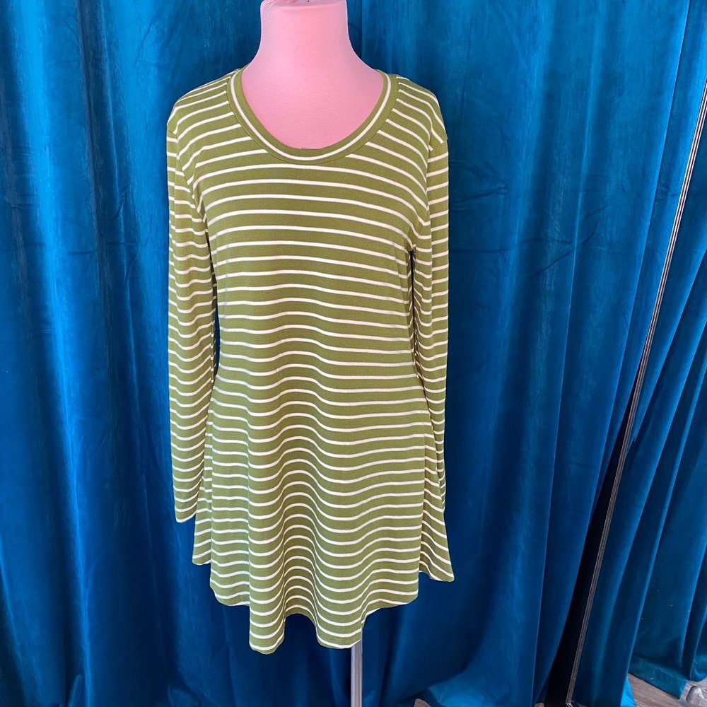 NWT Umgee Striped Long Sleeve Dress Green/White - Picture 2 of 7